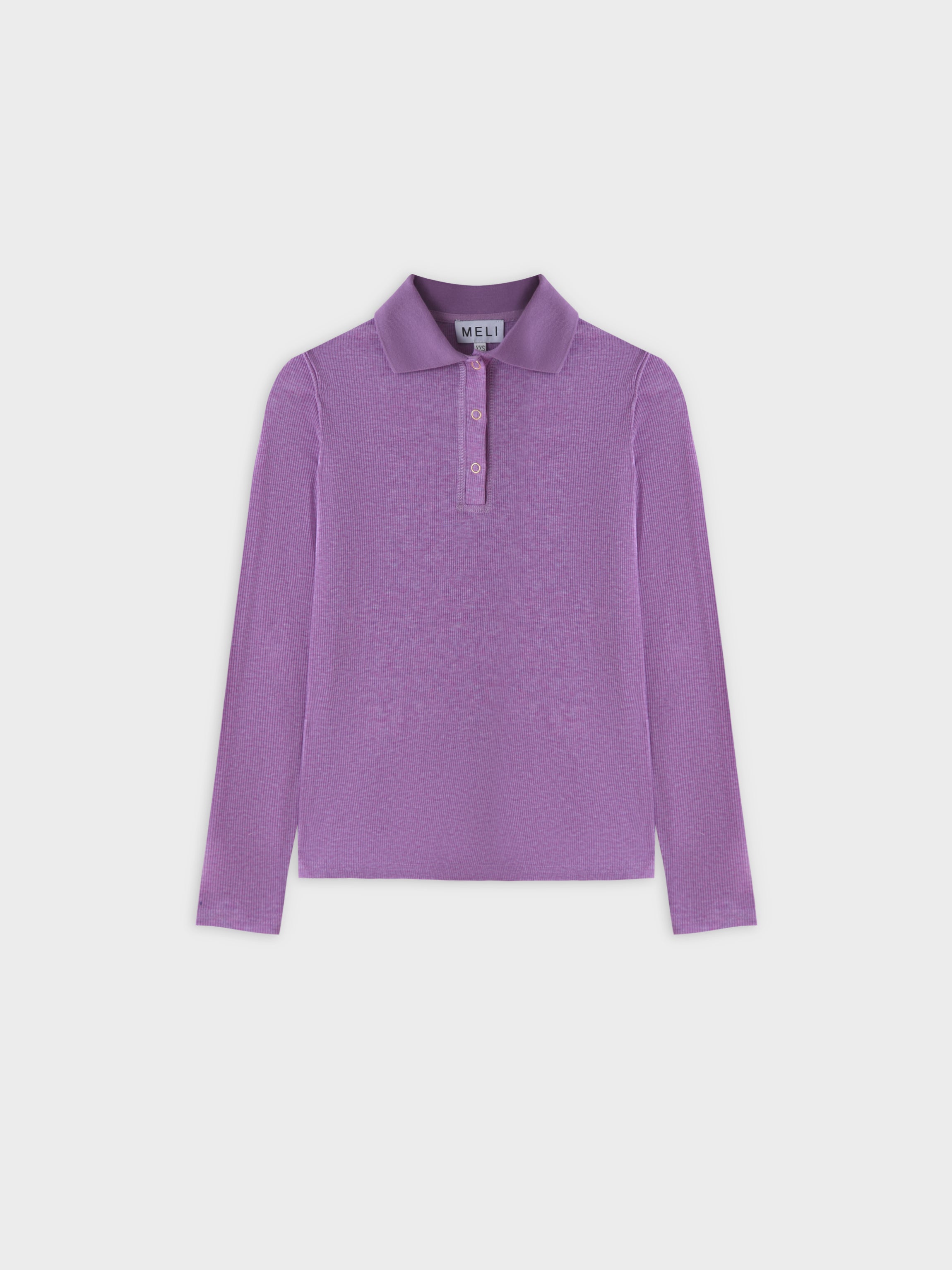 Ribbed Collar T-Shirt-Purple