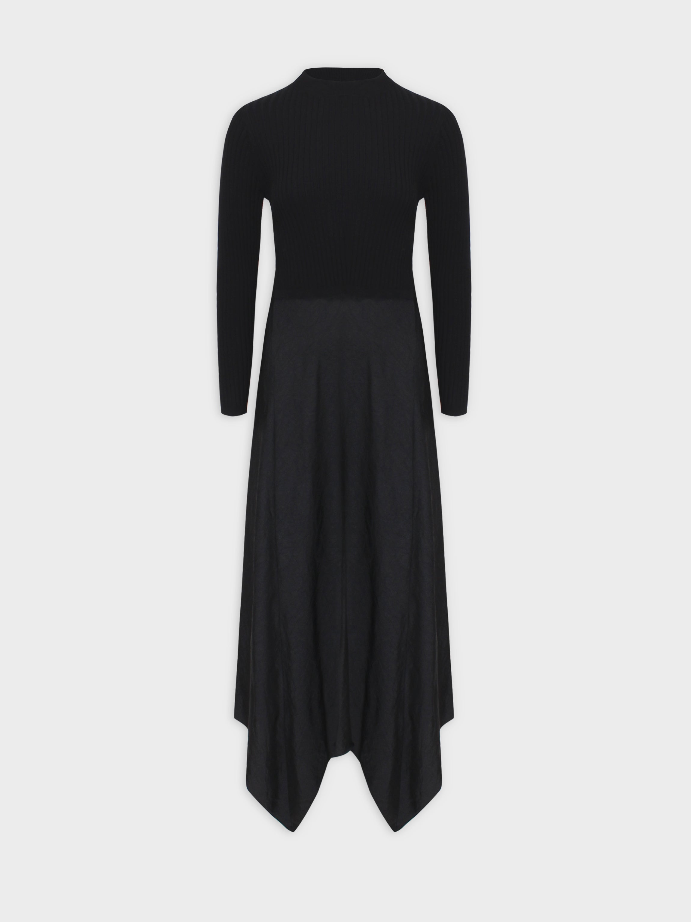 Crew Knit Satin Dress-Black