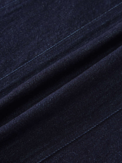 Seamed Straight Stretch Denim Skirt-Dark Blue