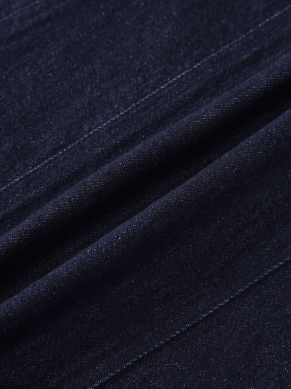Seamed Straight Stretch Denim Skirt-Dark Blue