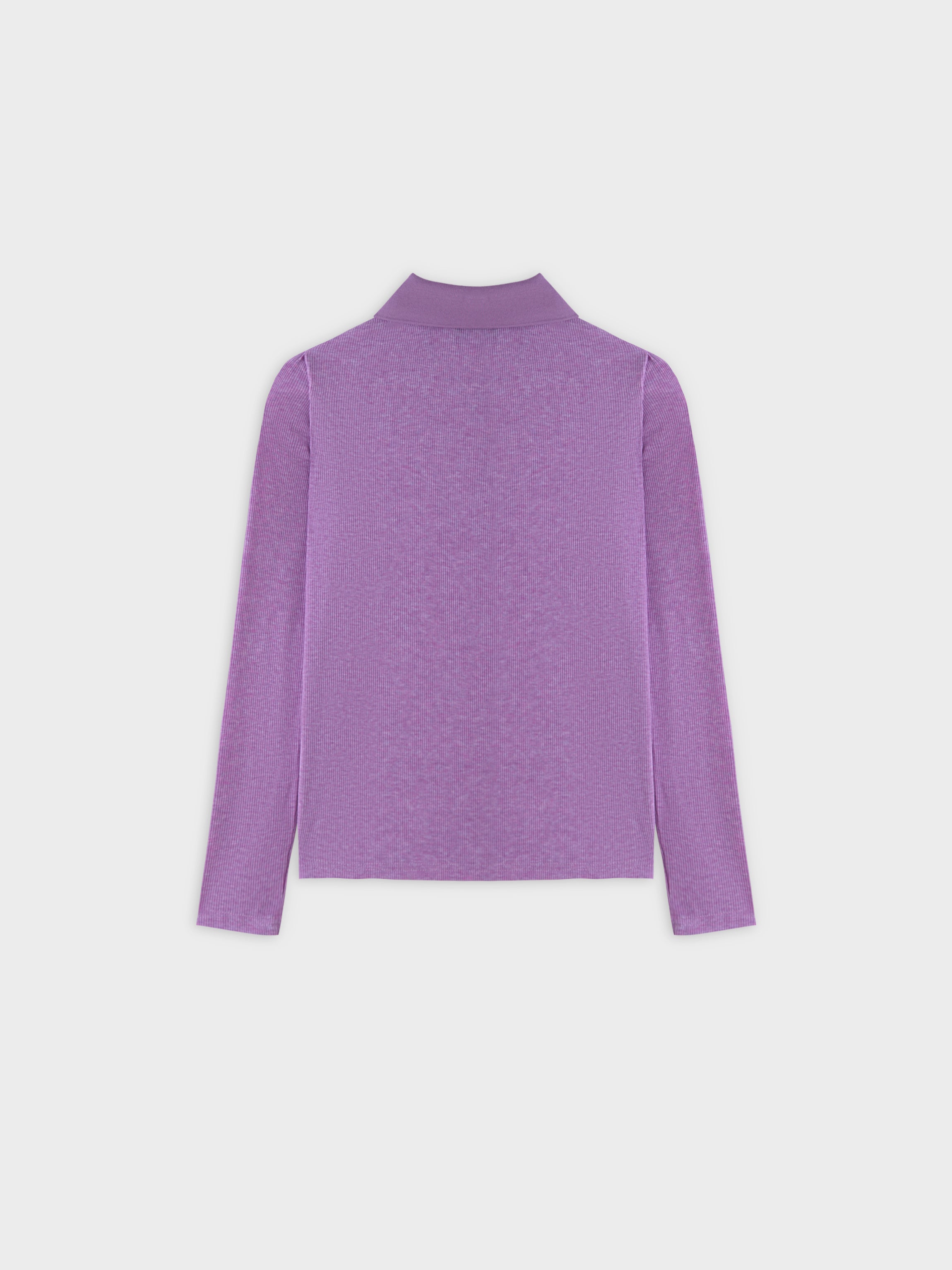 Ribbed Collar T-Shirt-Purple