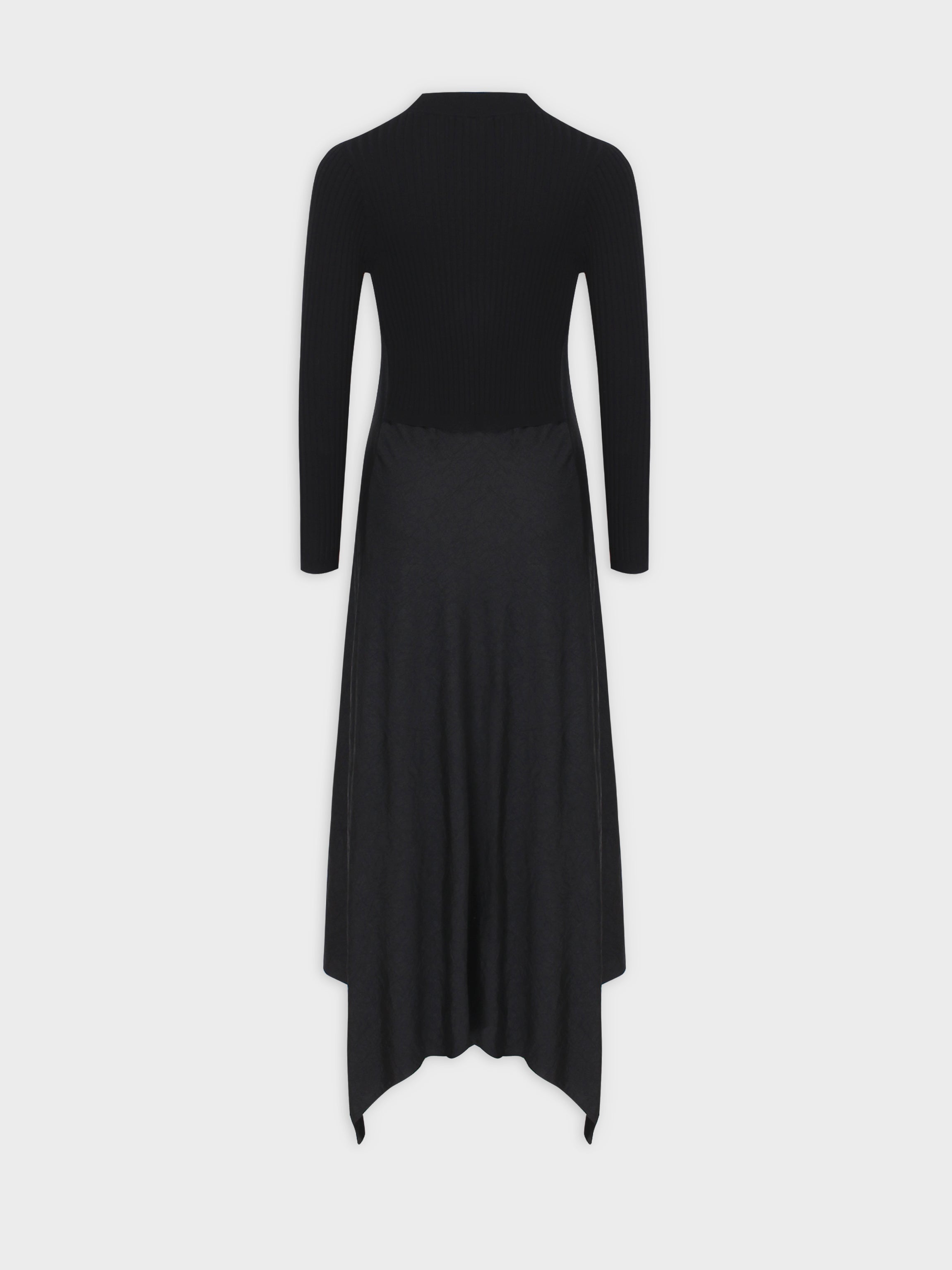 Crew Knit Satin Dress-Black