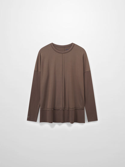RIBBED BOTTOM T-SHIRT-BROWN