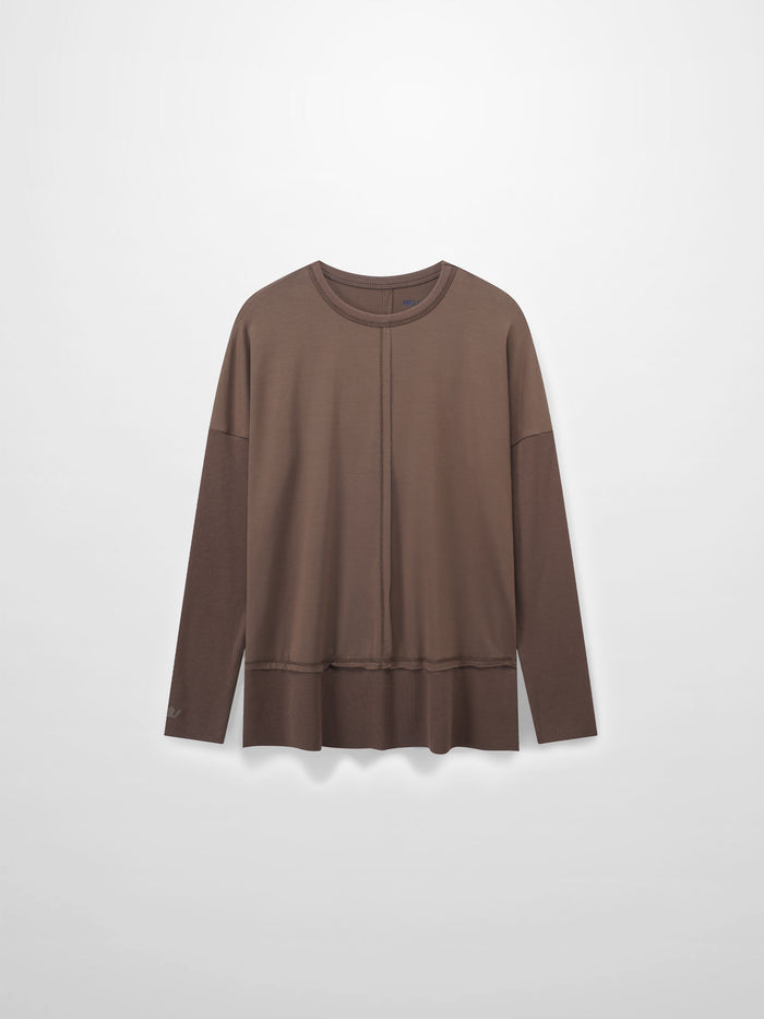 RIBBED BOTTOM T-SHIRT-BROWN