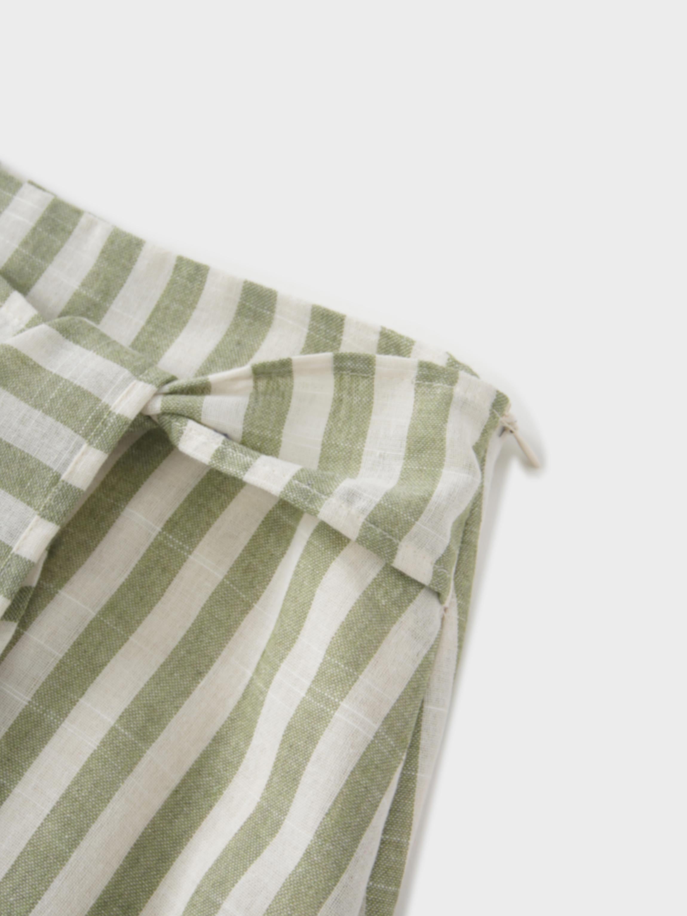 Faux Wrap Stripe Skirt-Green/Cream