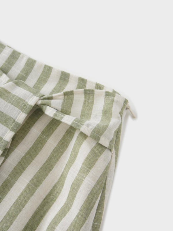 Faux Wrap Stripe Skirt-Green/Cream