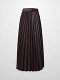 Accordion Pleated Faux Leather Skirt-Brown