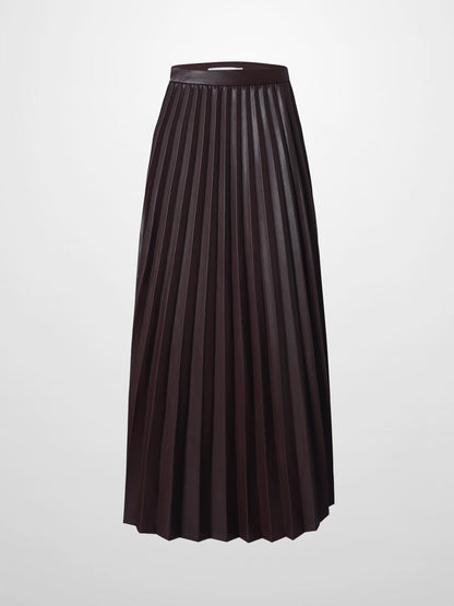 Accordion Pleated Faux Leather Skirt-Brown