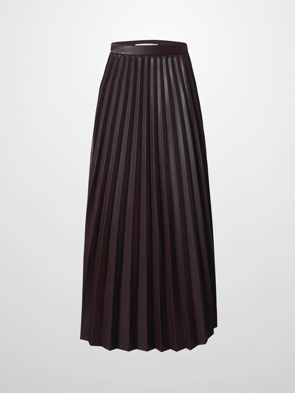 Accordion Pleated Faux Leather Skirt-Brown