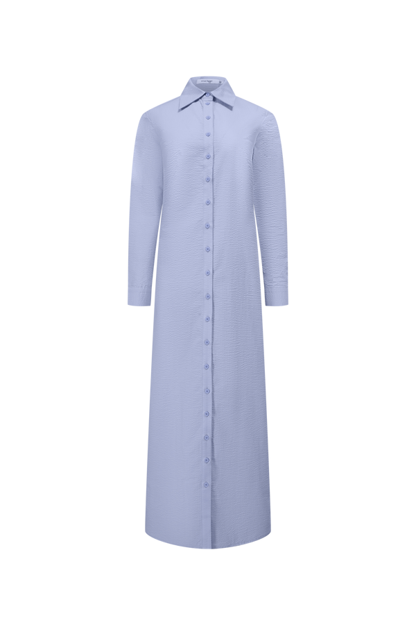 Long Button Down Shirtdress-Light Blue