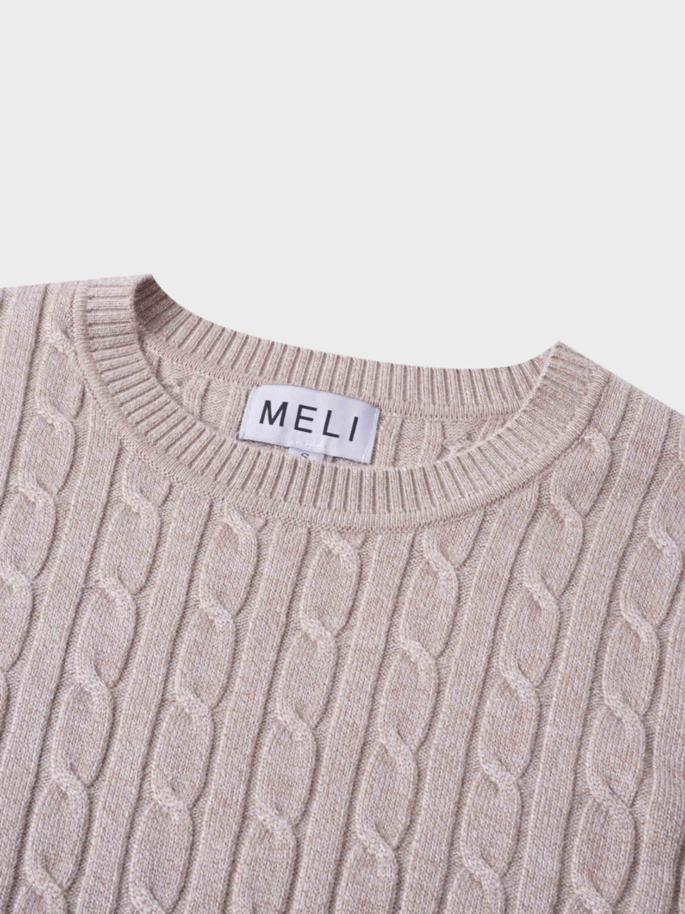 Knit Cable Sweater-Heathered Tan