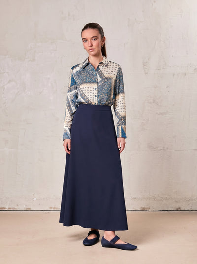 Linen Slip Skirt-Navy