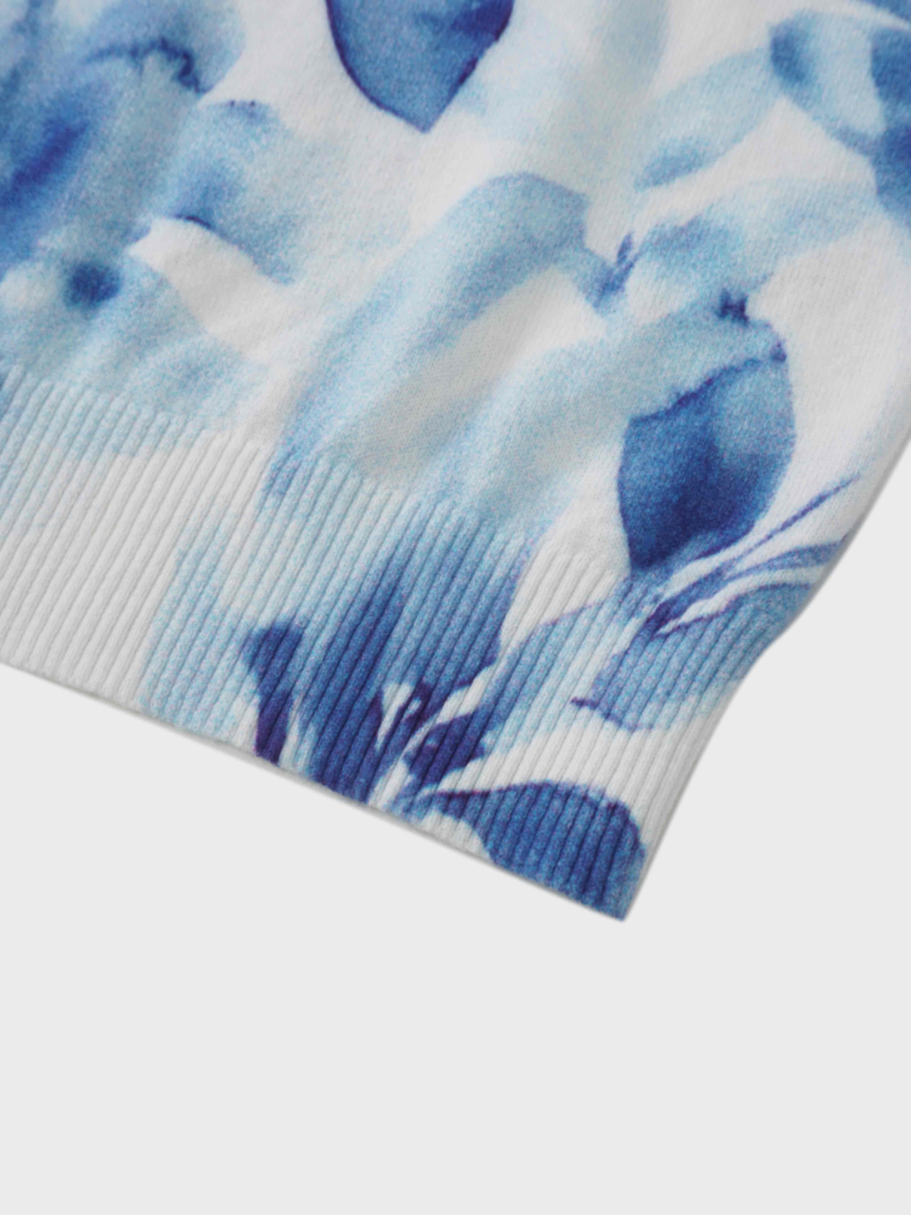 Printed Sweater-Blue Leaves