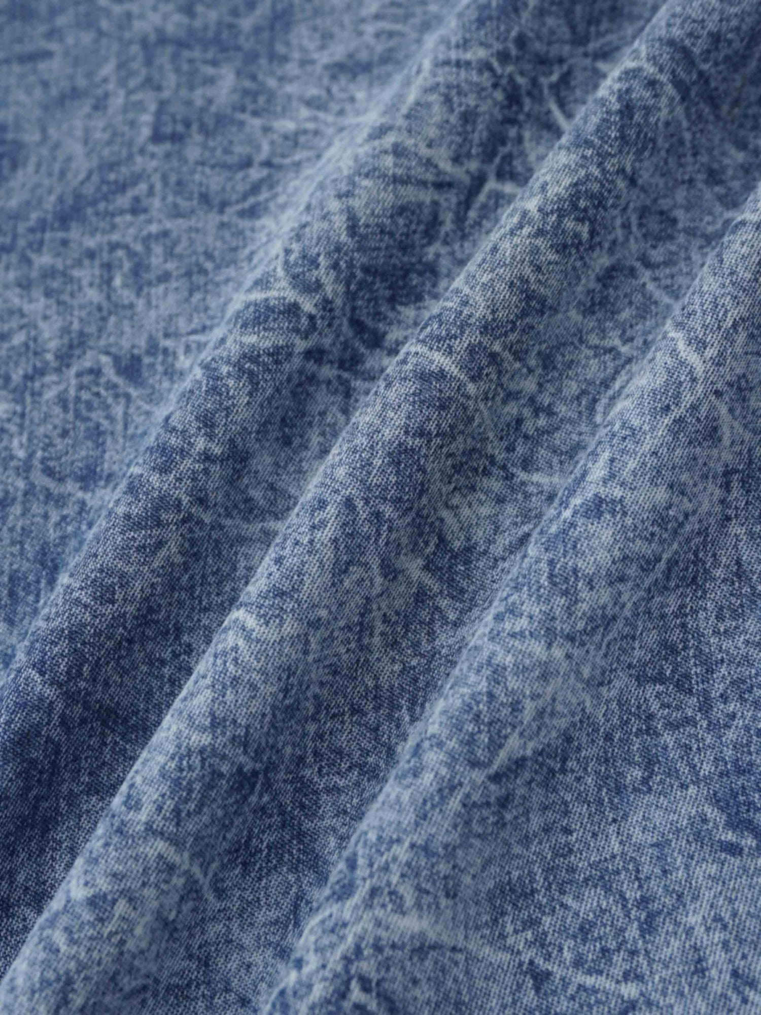 Puff Sleeve Washed Denim Blouse-Blue