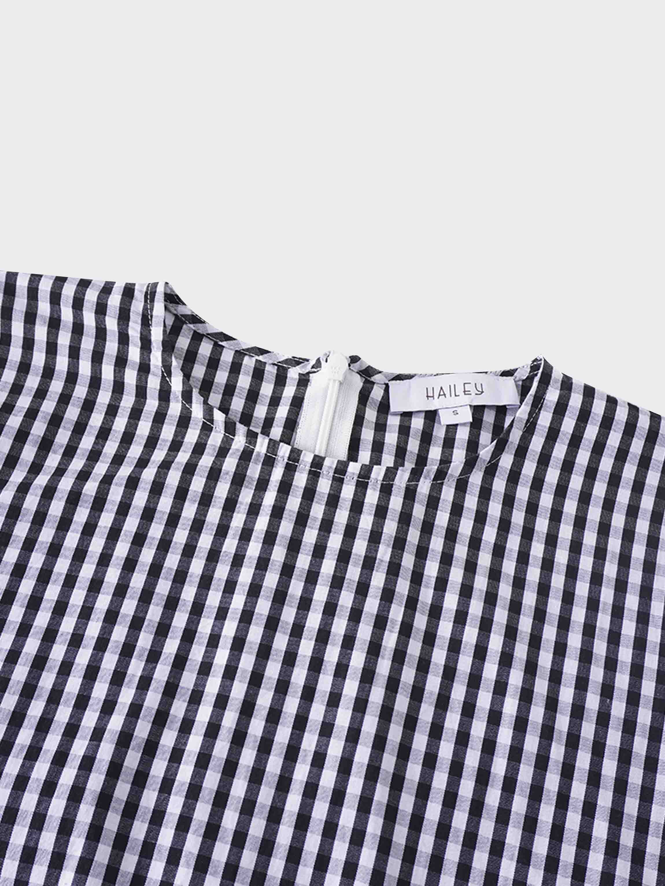 Bubble Sleeve Top-Black/White Gingham