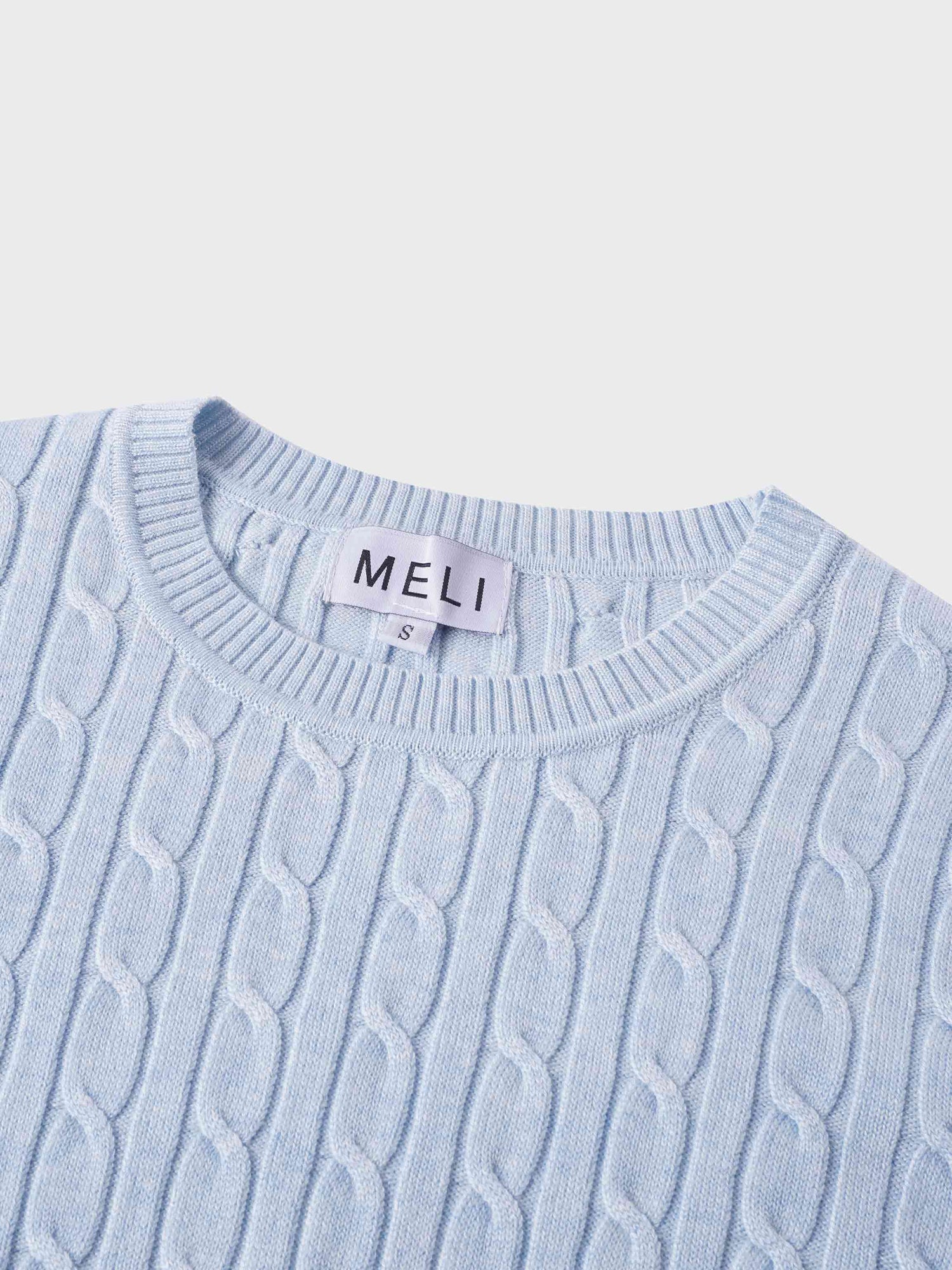 Knit Cable Sweater-Heather Light Blue