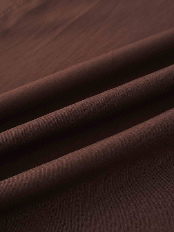 DRAWSTRING RUFFLE SKIRT-BROWN