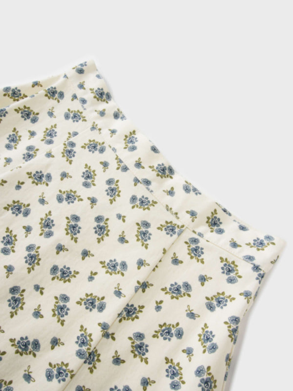 Asymmetrical Panel Skirt-Blue Poppy