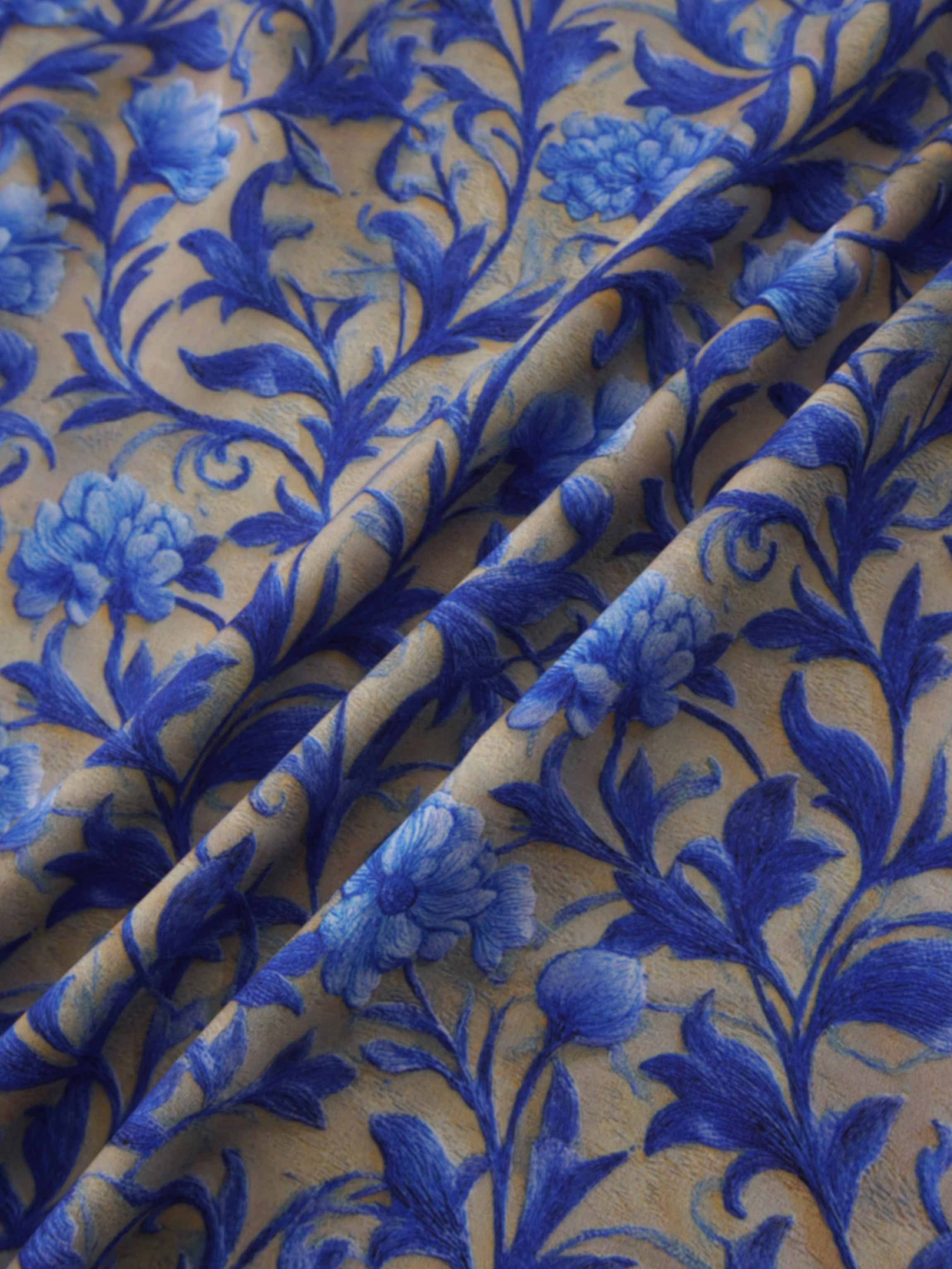 Asymmetrical Ruffle Skirt-Blue/Grey Vines