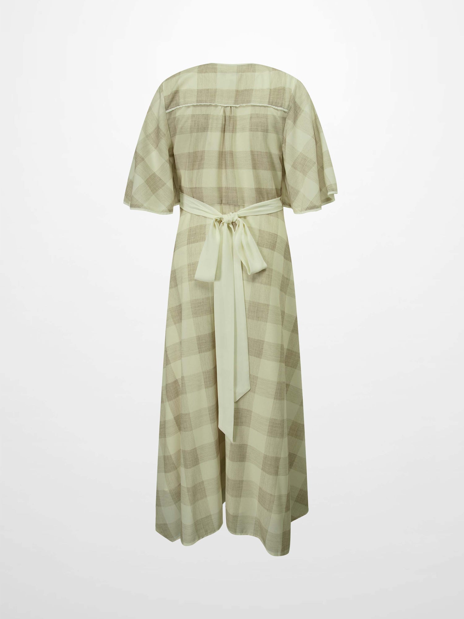 Flutter Sleeve Wrap Dress-Tan Gingham
