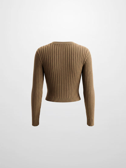 Lightweight Ribbed Cardigan 17" - Camel