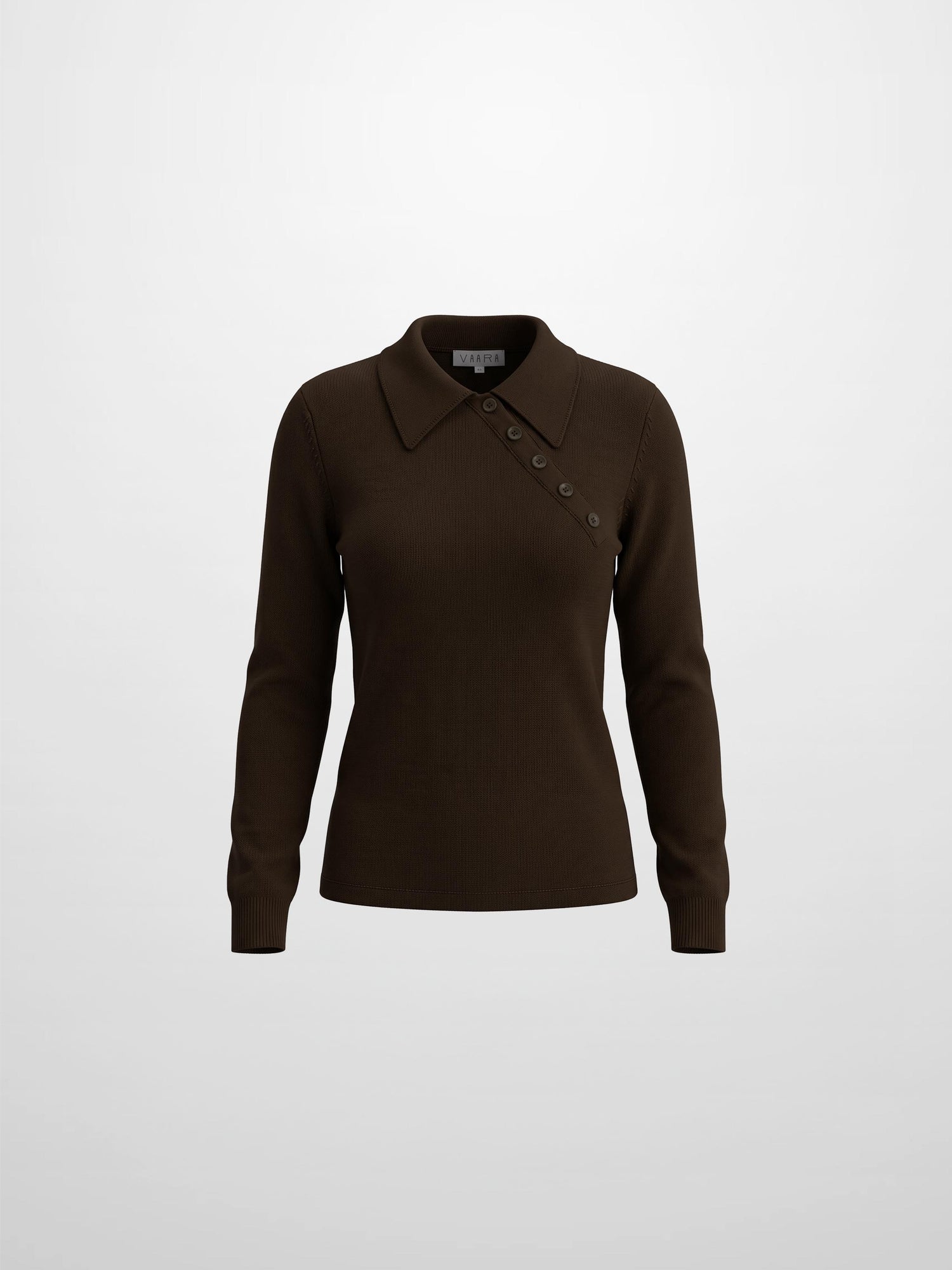 Asymmetrical Button Collar Sweater - Brown