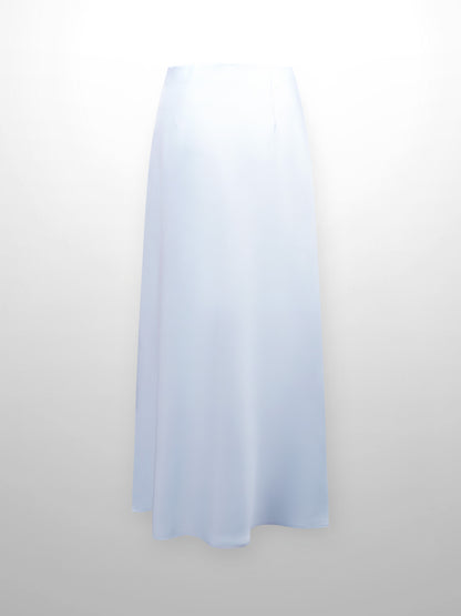 Solid Faux Satin Slip Skirt-Light Blue