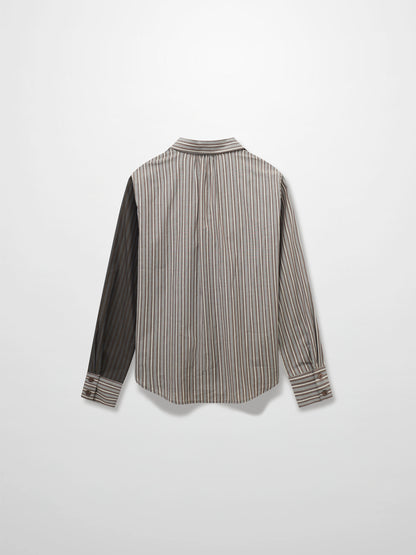 Mix Pinstripe Button Down Shirt-Khaki Stripe