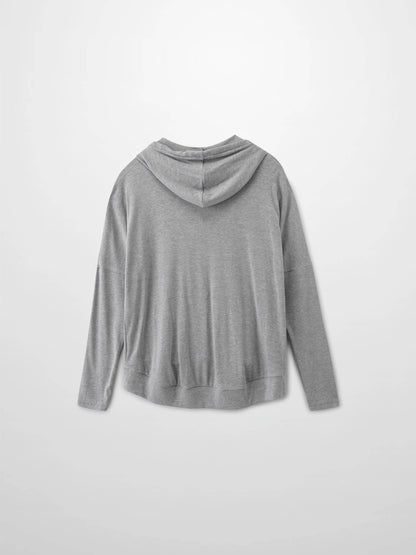 Ribbed Half Zip Hoodie Tee-Heathered Grey