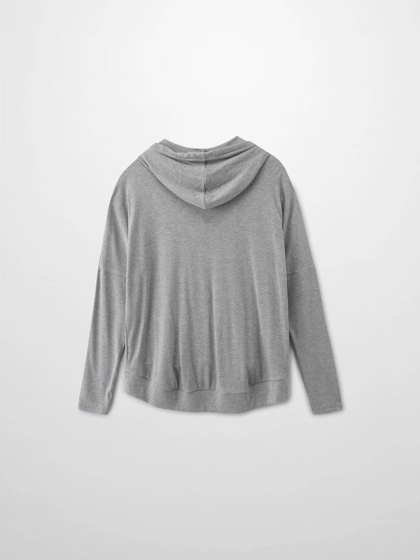 Ribbed Half Zip Hoodie Tee-Heathered Grey