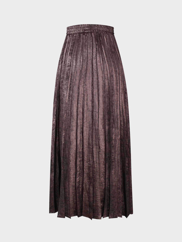 Covered Band Pleated Skirt-Brown Shimmer