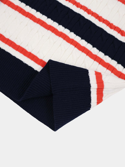 Striped Cable Sweater-Navy/White/Orange