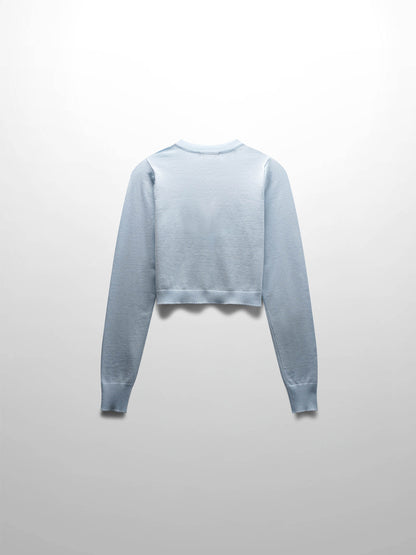 Trim Detail Crew Crop Cardigan-Light Blue