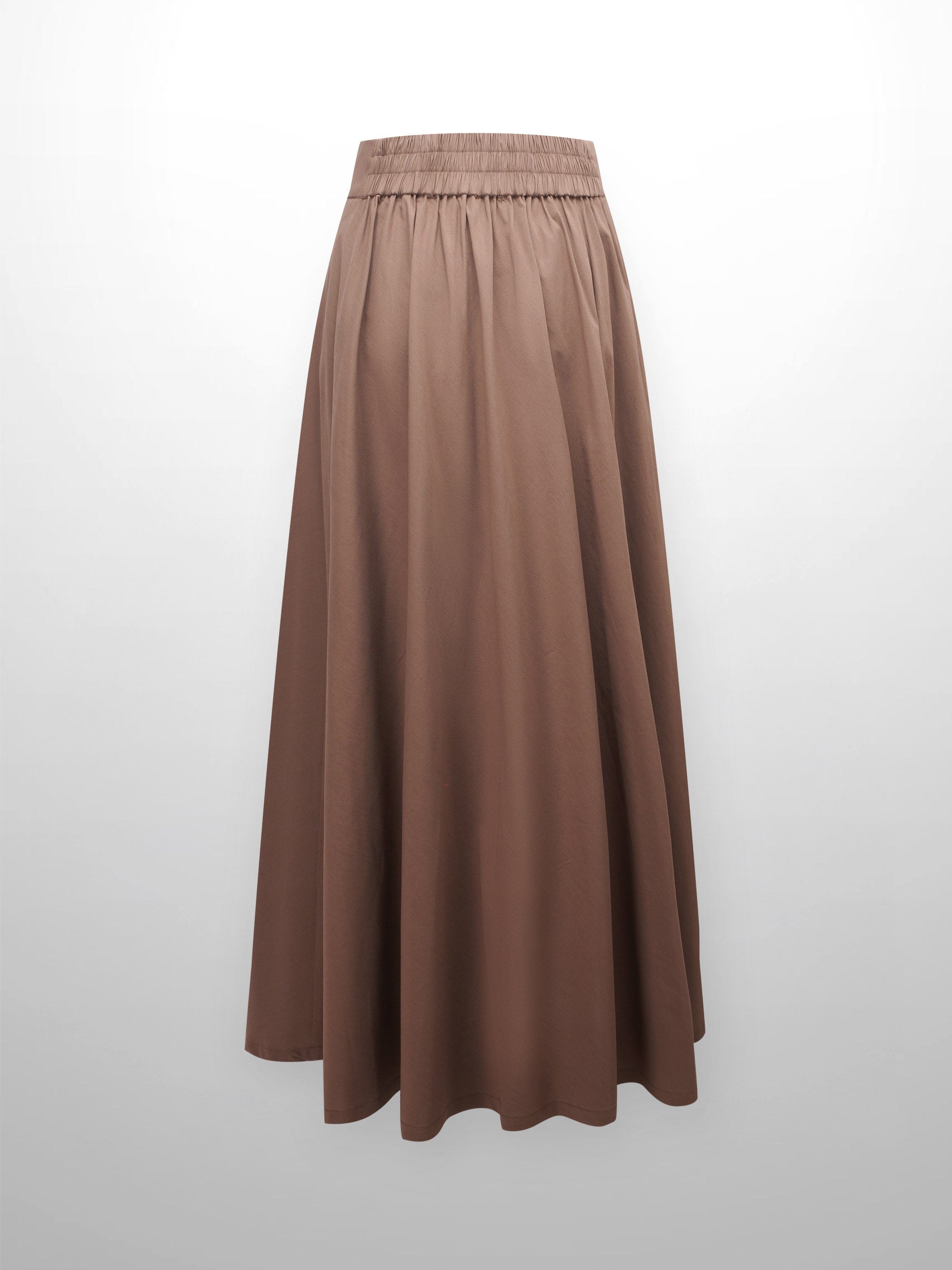 Elastic Back Maxi Cotton Blend Skirt-Chocolate Brown