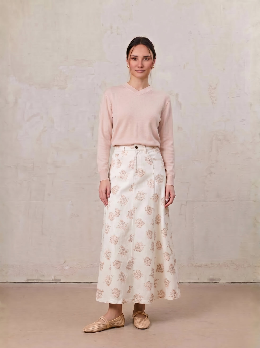 High V Lightweight Sweater-Heathered Peach
