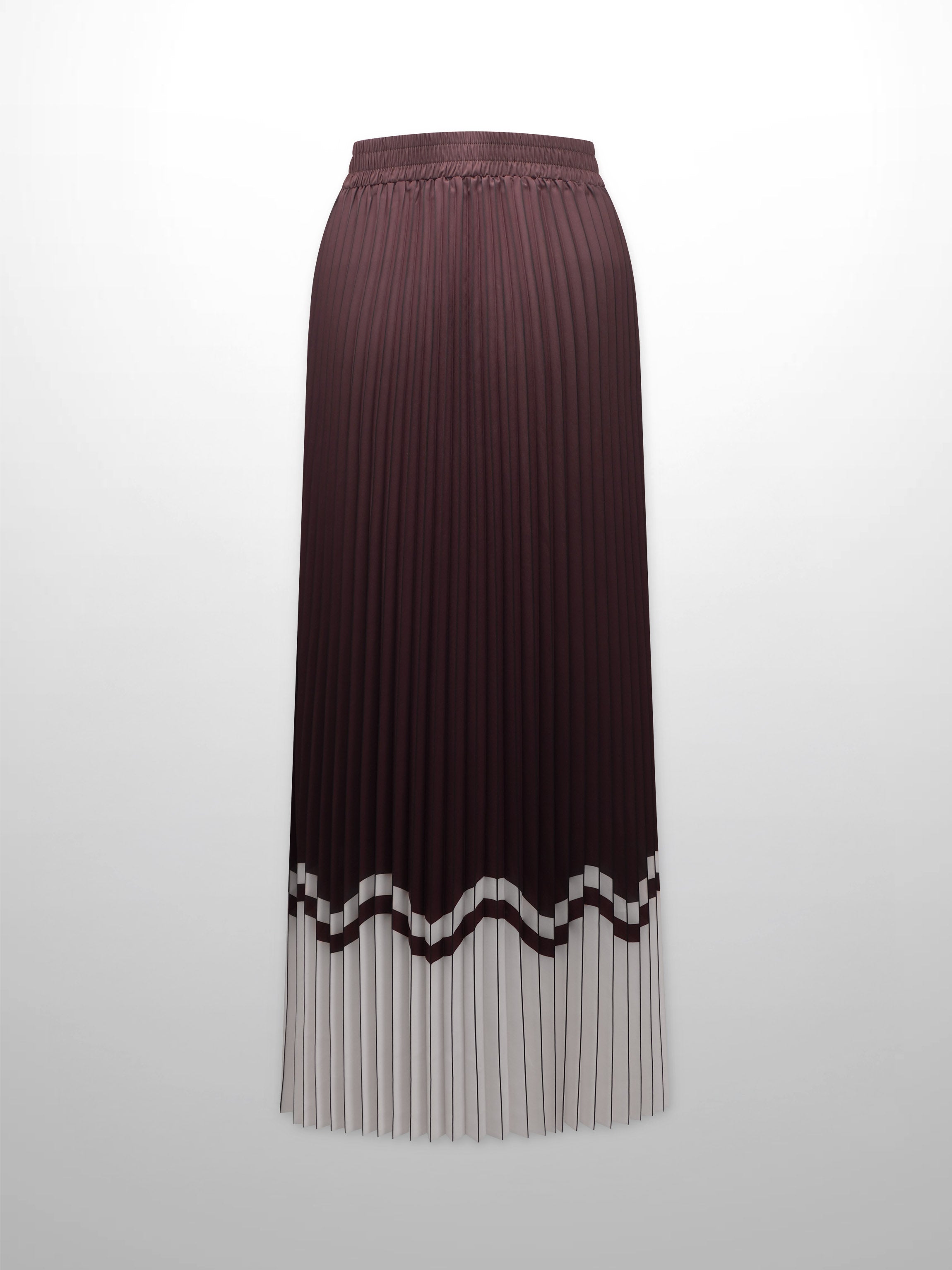 Elastic Waist Printed Pleated Skirt-Brown Chevron Border