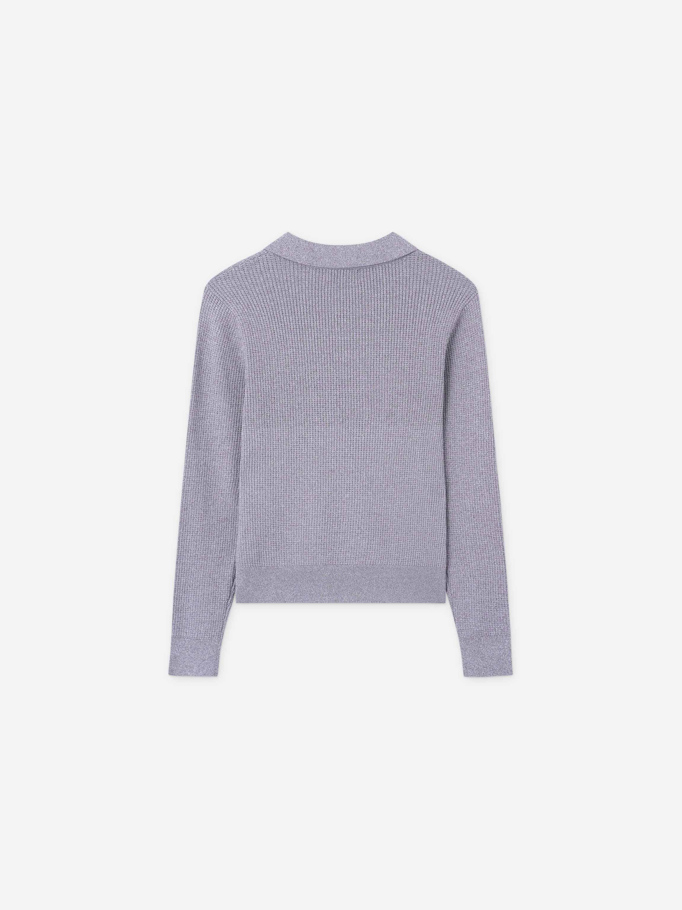 Waffle Collared Sweater-Heathered Grey