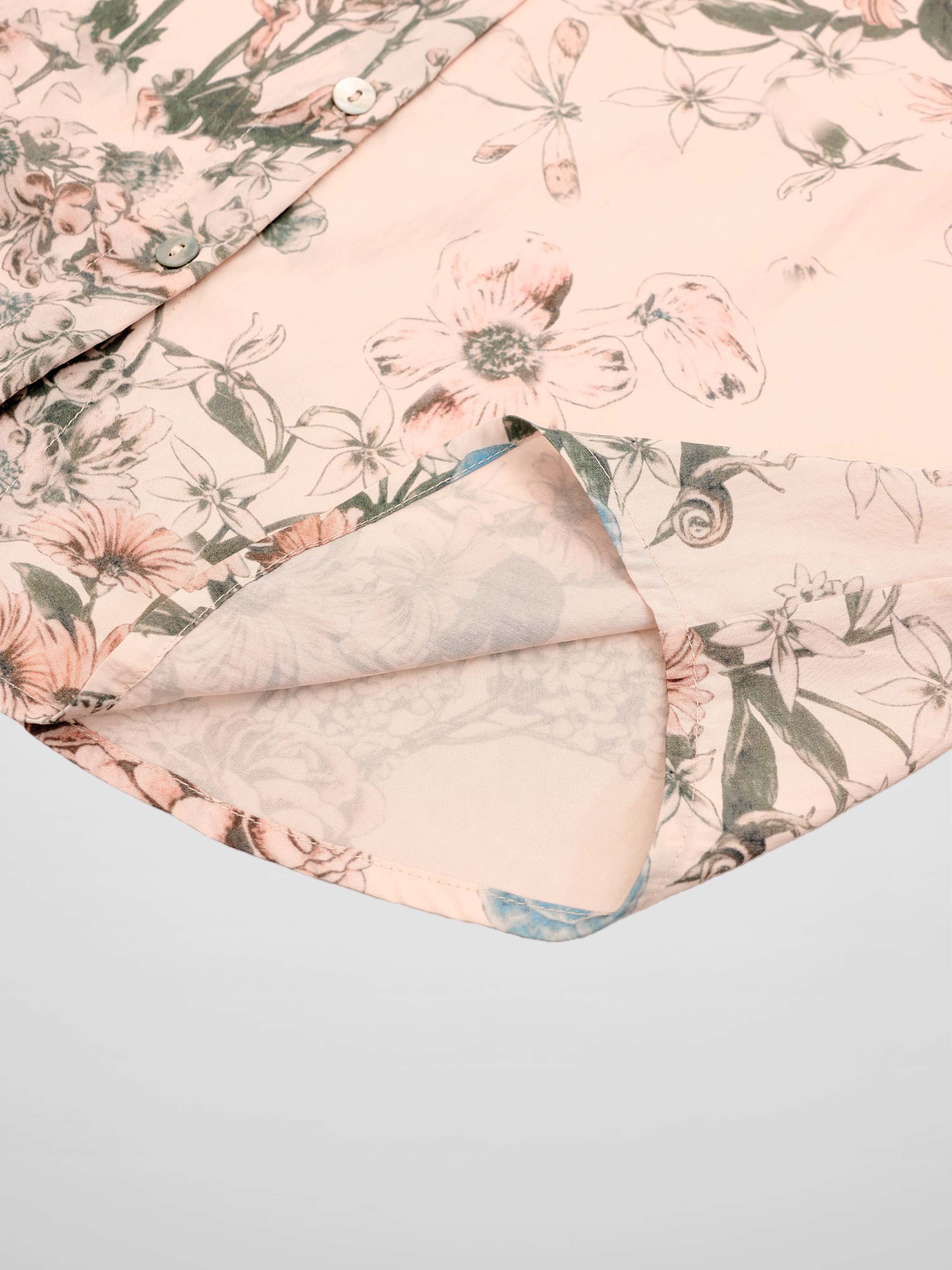 Printed Crinkle Button Down Blouse-Flower Design