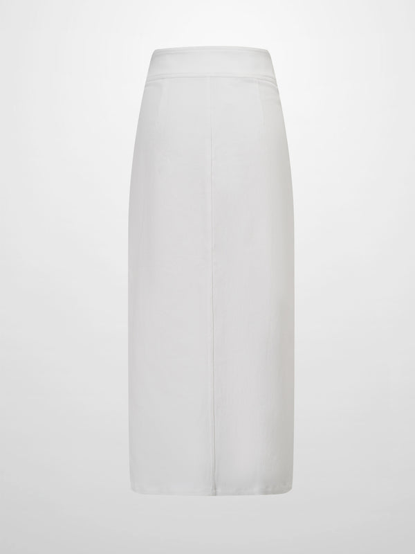 Button Down Denim Skirt-White