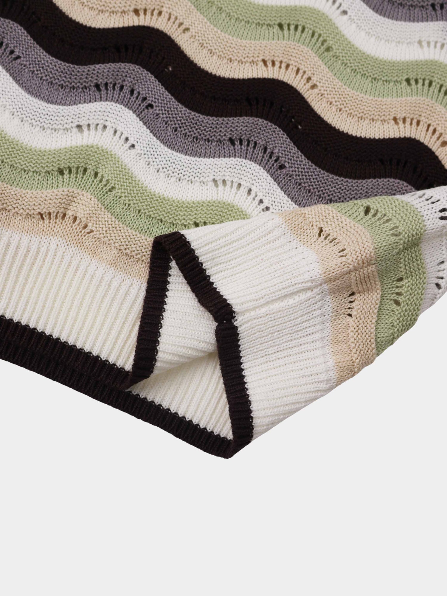 Crochet Stripe Sweater - Brown/Green/Cream