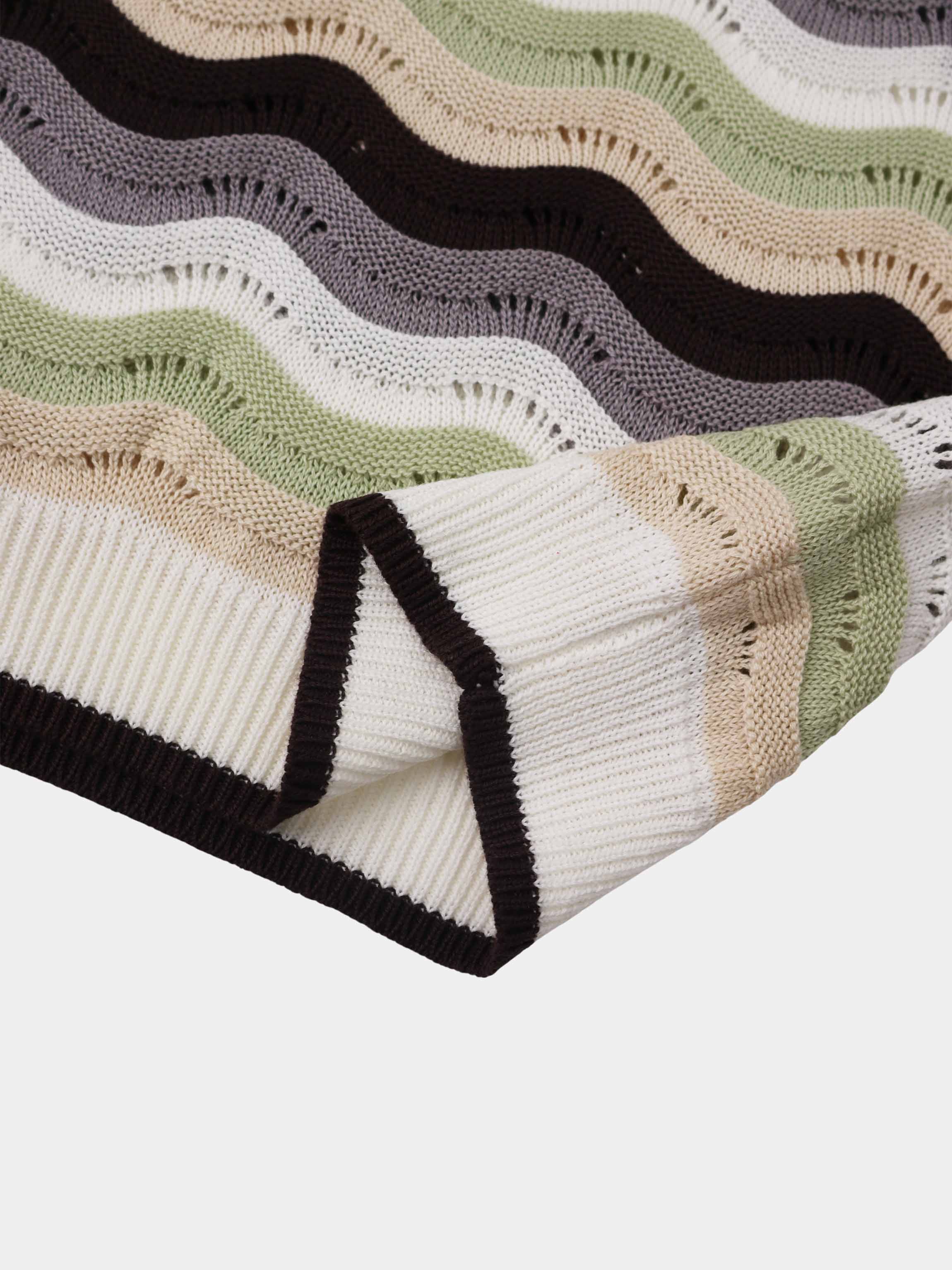 Crochet Stripe Sweater - Brown/Green/Cream
