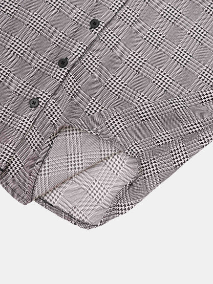 Houndstooth Button Down Blouse-Black/White