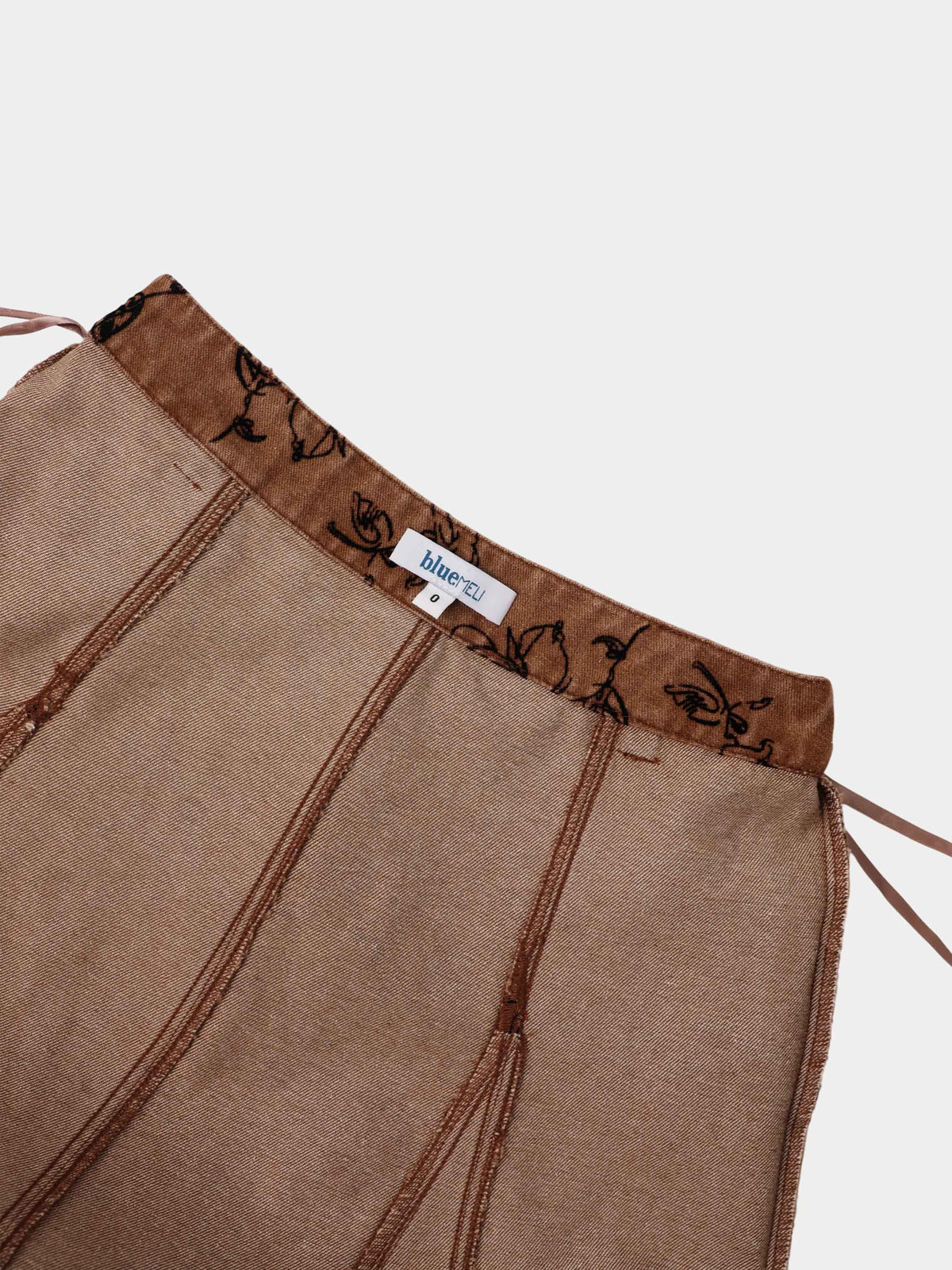 Printed Denim Flare Skirt - Brown/Black Floral