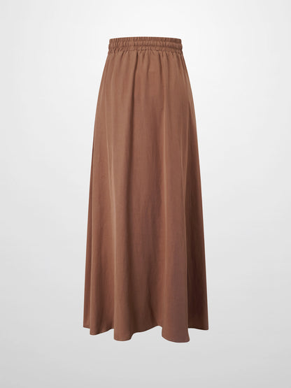Drawstring Circle Skirt-Brown