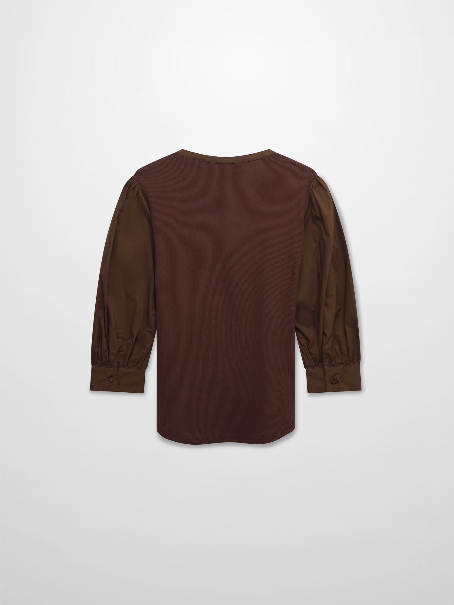 Puff Sleeve Ribbed T-Shirt-Brown