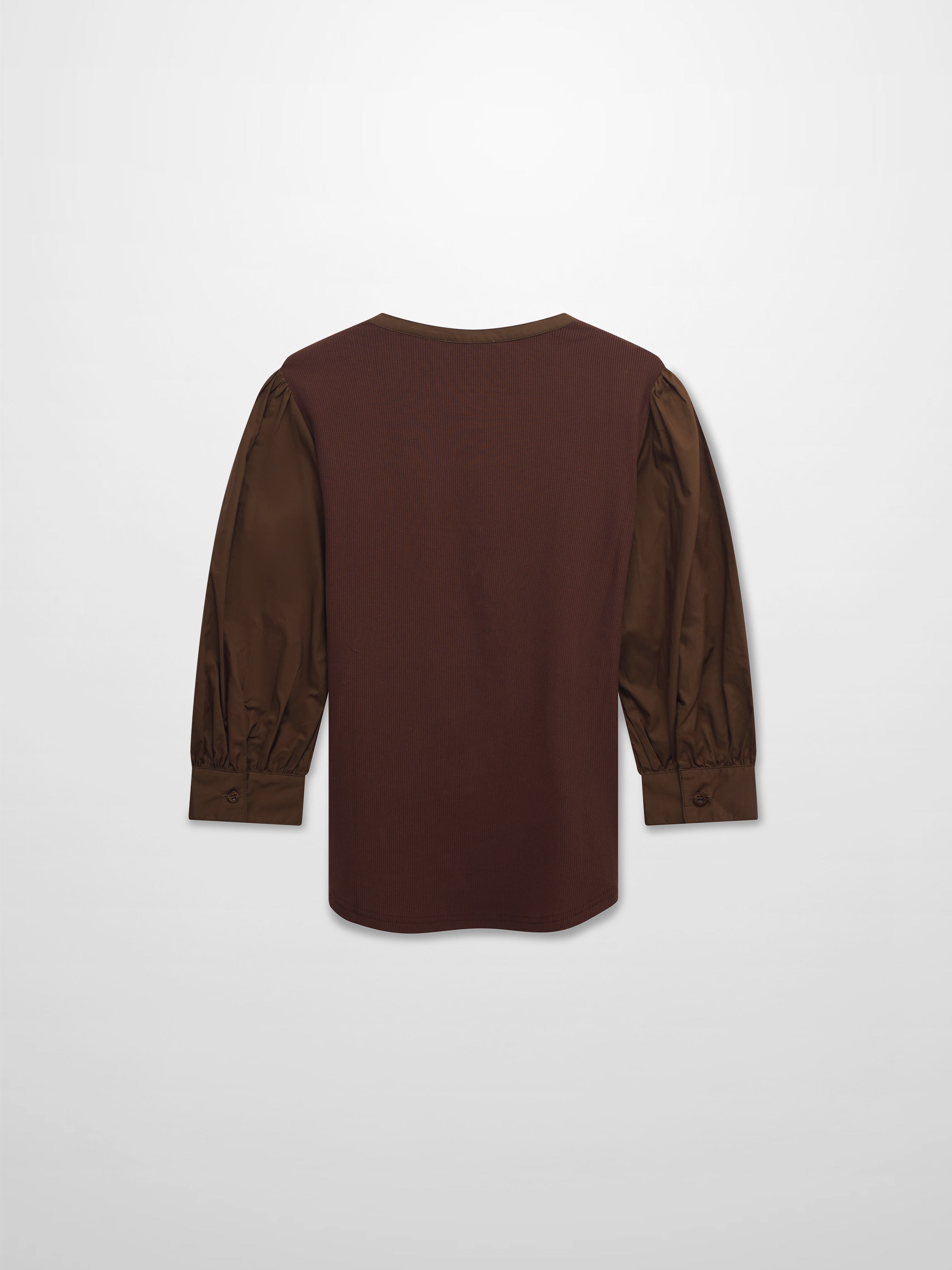Puff Sleeve Ribbed T-Shirt-Brown