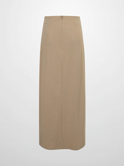 Side Loop Straight Maxi Skirt-Tan