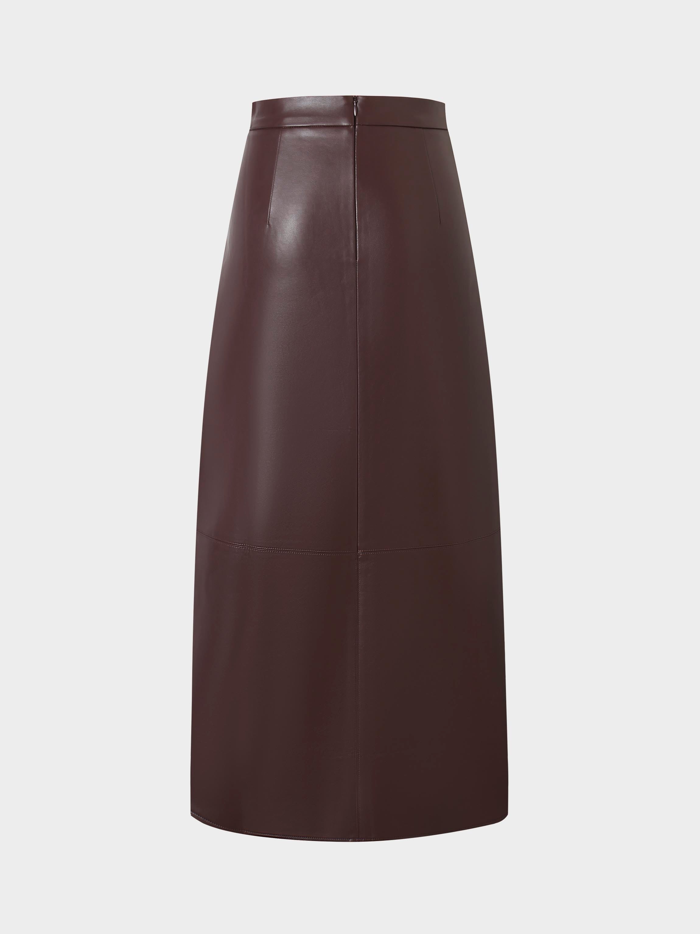 Leather A-Line Skirt-Brown