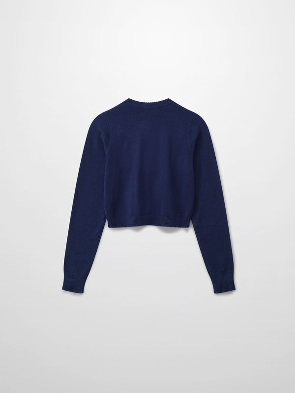 Embellished Cluster Crop Cardigan-Navy