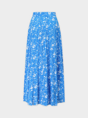 Covered Band Pleated Skirt 37"-Sky Blue Floral